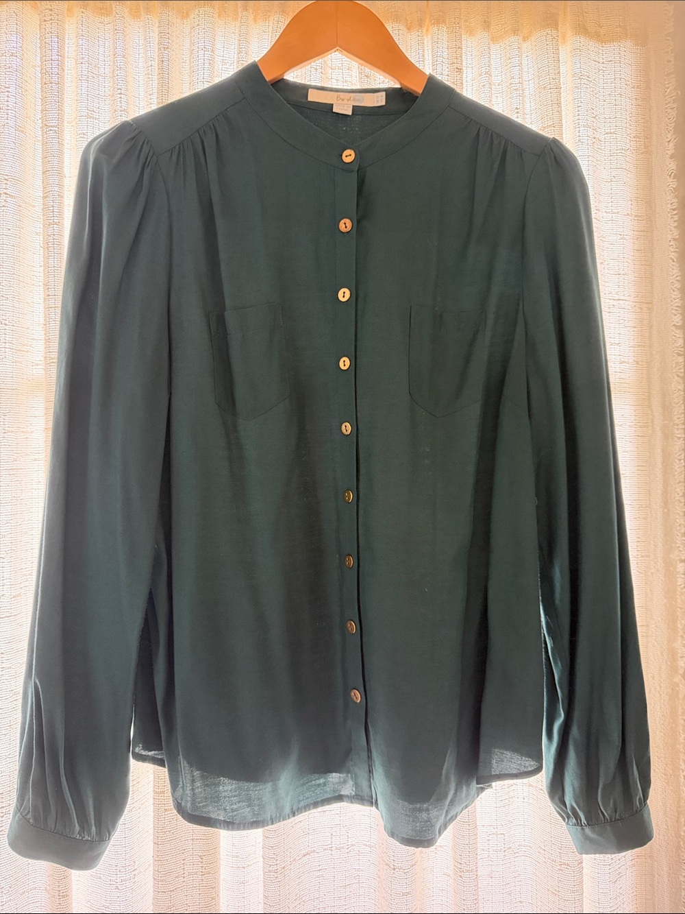 Boden Dark Teal Band-Collar Button-Down Shirt